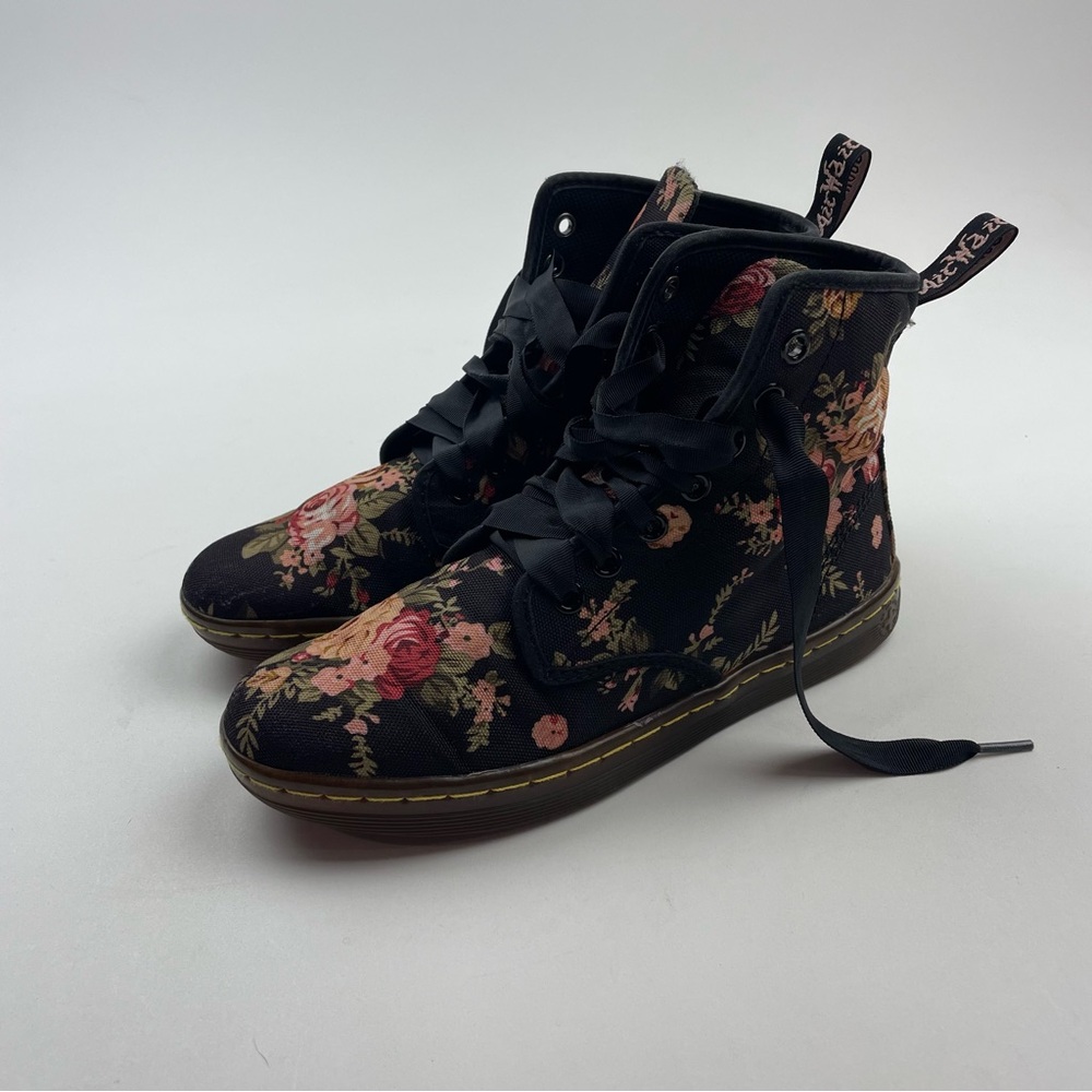 Dr. Martens Shoreditch Women's Combat Boots Size 6 Floral Black Canvas